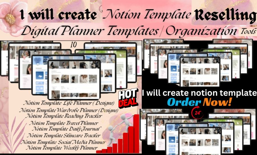 Design notion template with organization tools for reselling 