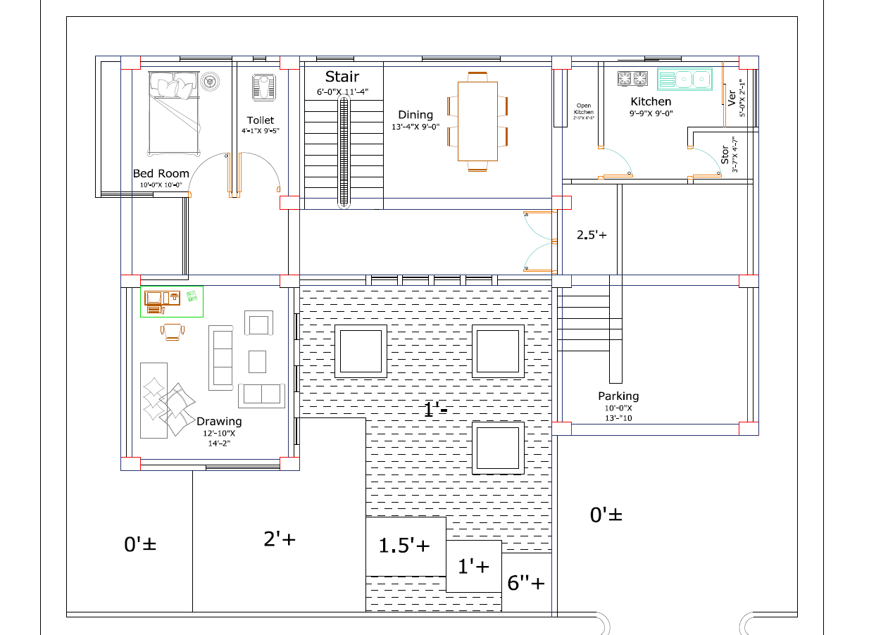 draw your 2d floor plan, house plan, elevations in autocad