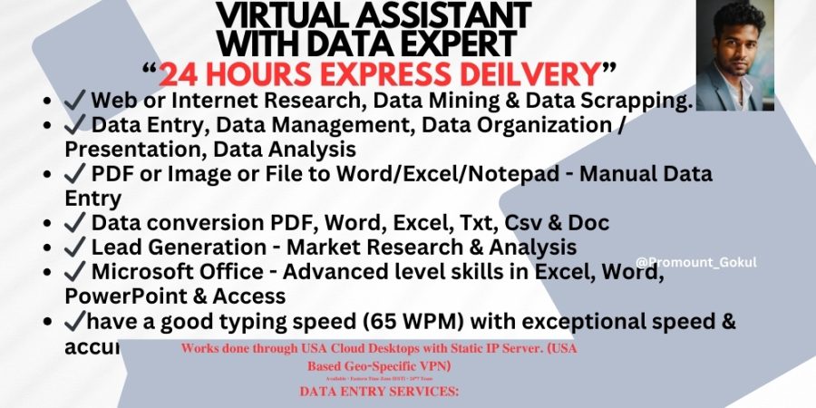2 HOURS OF Data Entry, Data Enrichment, Web Research, Excel Data Entry, Scraping, Mining