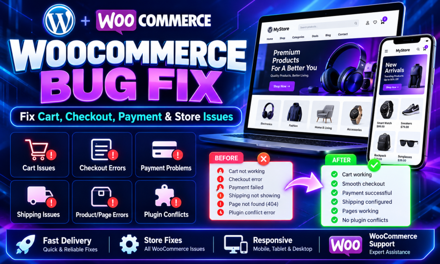 I will fix WooCommerce cart checkout payment and store issues