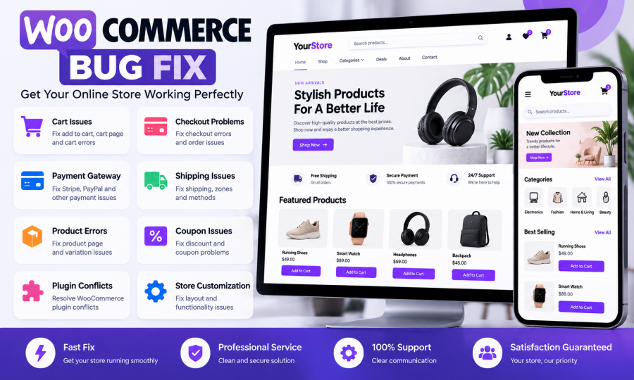 I will fix WooCommerce cart checkout payment and store issues