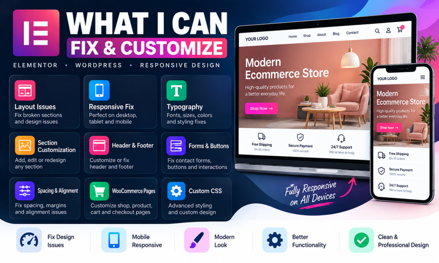 I will fix Elementor issues and customize responsive WordPress pages