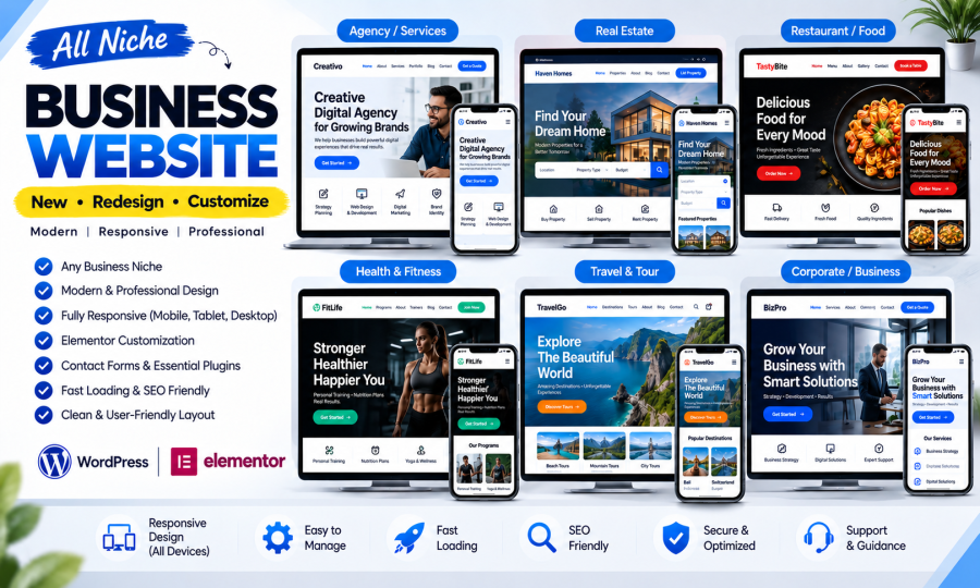 I will build new, redesign, or customize WordPress websites with Elementor