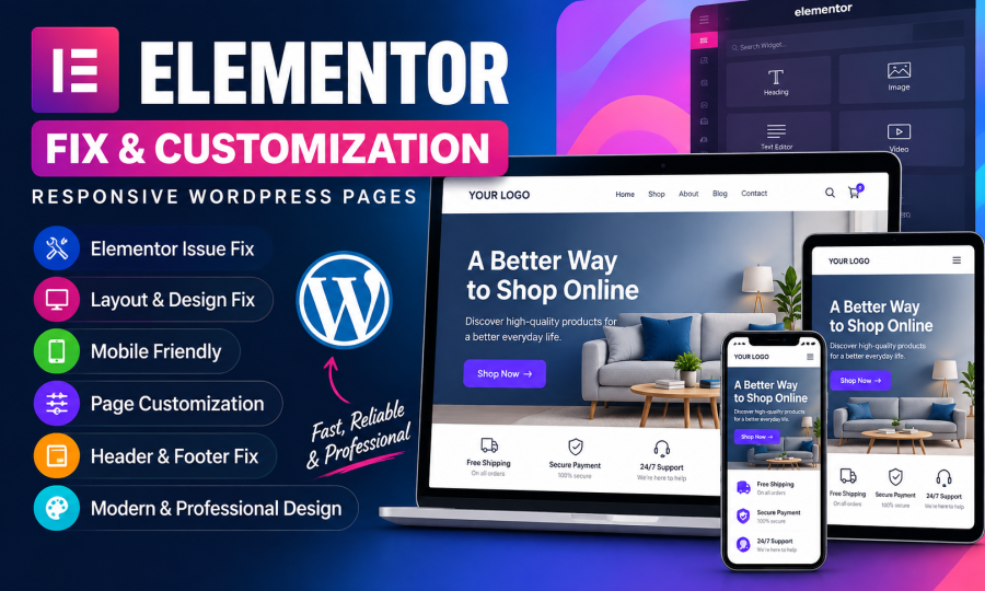 I will fix Elementor issues and customize responsive WordPress pages