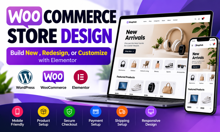 I will build, redesign, or customize WooCommerce stores with Elementor