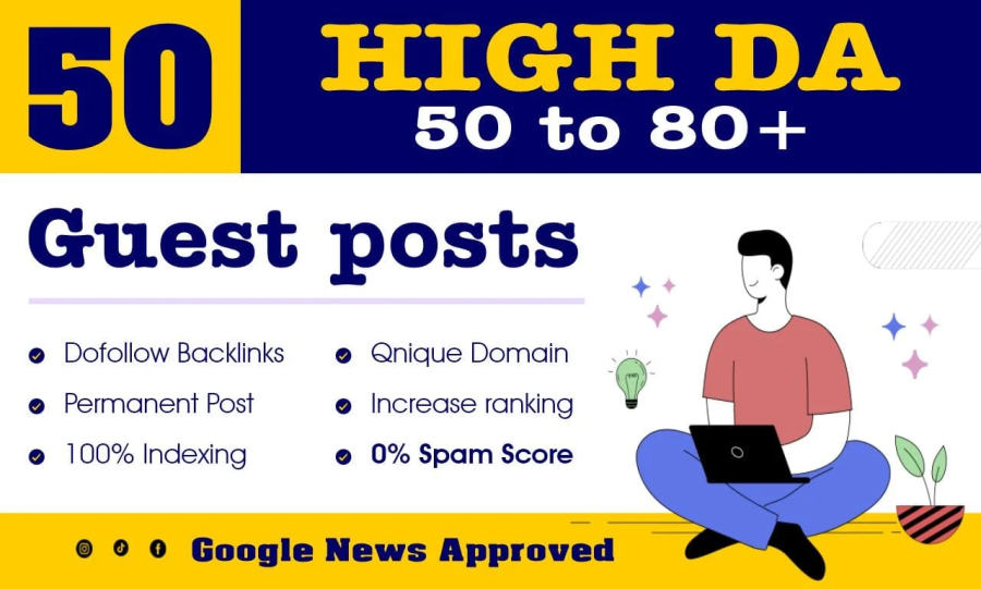 I will create guest post high da, dofollow backlinks ,guest posting