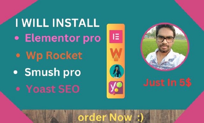 I will install elementor pro,wp rocket,smush pro and yoast seo premium wordpress plugin