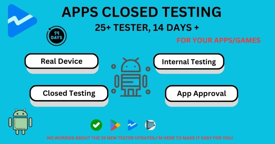 I will do 25 testers for google play close app testing