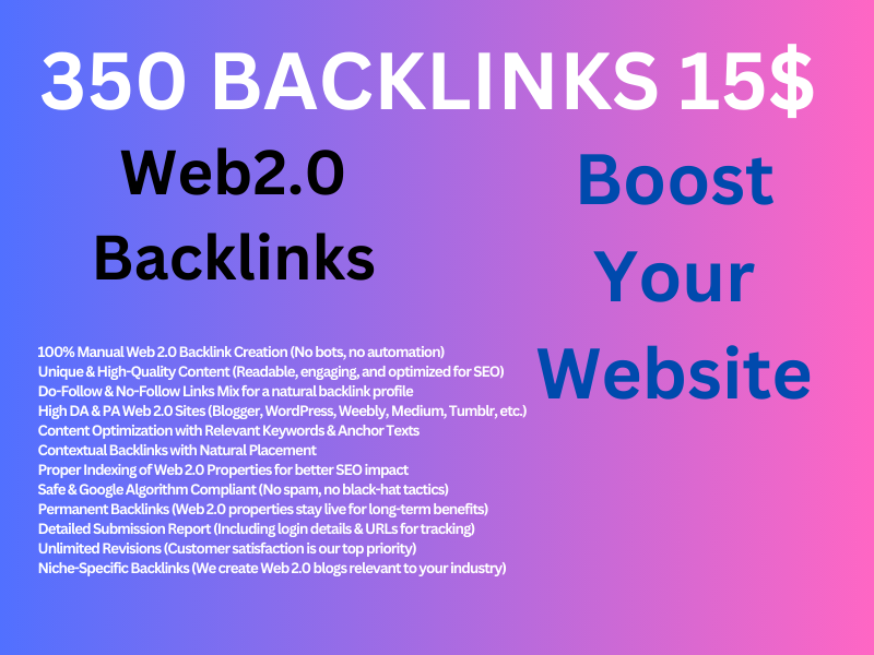 Get High-Quality Web 2.0 Backlinks to Skyrocket Your SEO Rankings! 100% Manual & Google-Friendly!