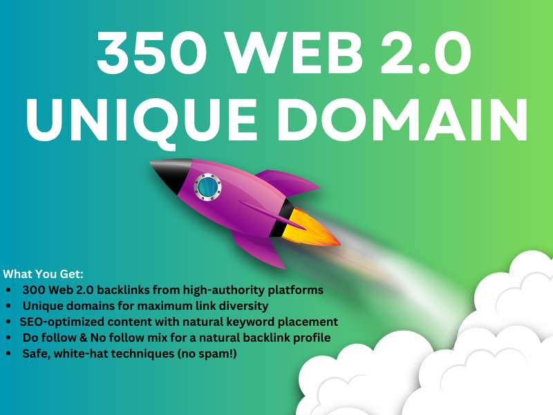  350 High-Quality Web 2.0 Backlinks from Unique Domains for SEO Boost 