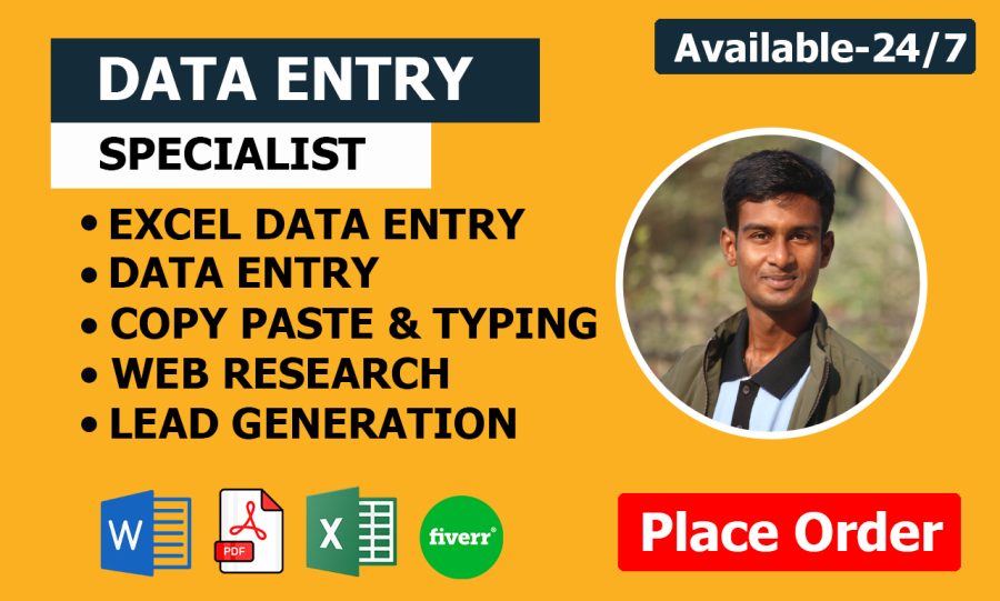 I will be your virtual assistant for data entry, typing, copy paste and web research.