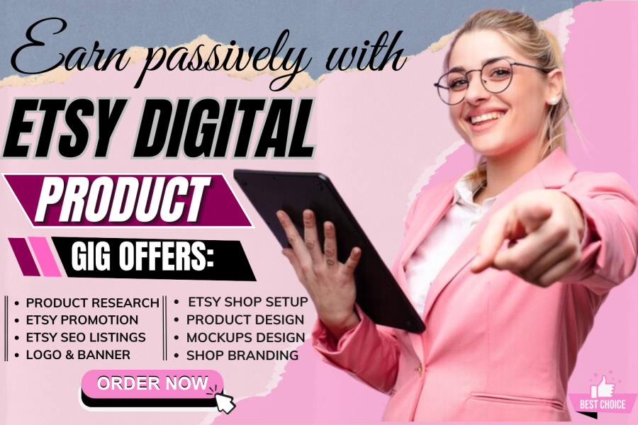 I will setup etsy digital product shop, etsy digital products, etsy product listing SEO