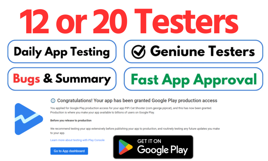 I will do 12 testers for google play closed testing 14 days
