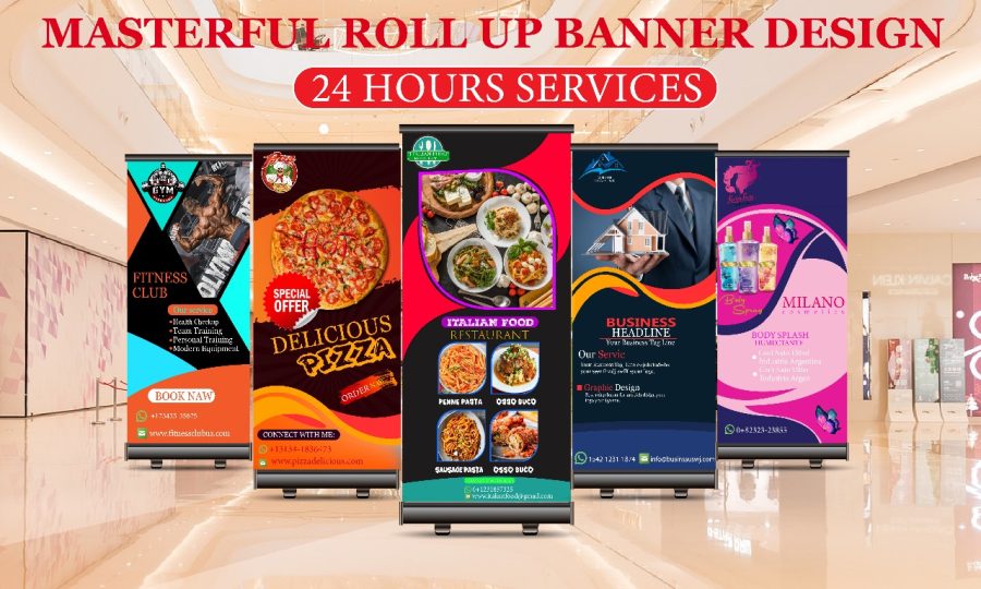 I will do roll up banner, roller banner, retractable banner, backdrop banner design