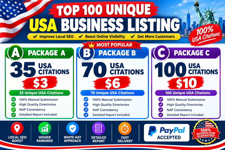 Top 100 unique USA business listing Paypal accepted