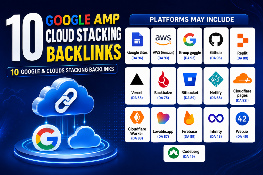 10 High DA Google & Cloud Stacking Backlinks With 50 percent Index Guarantee