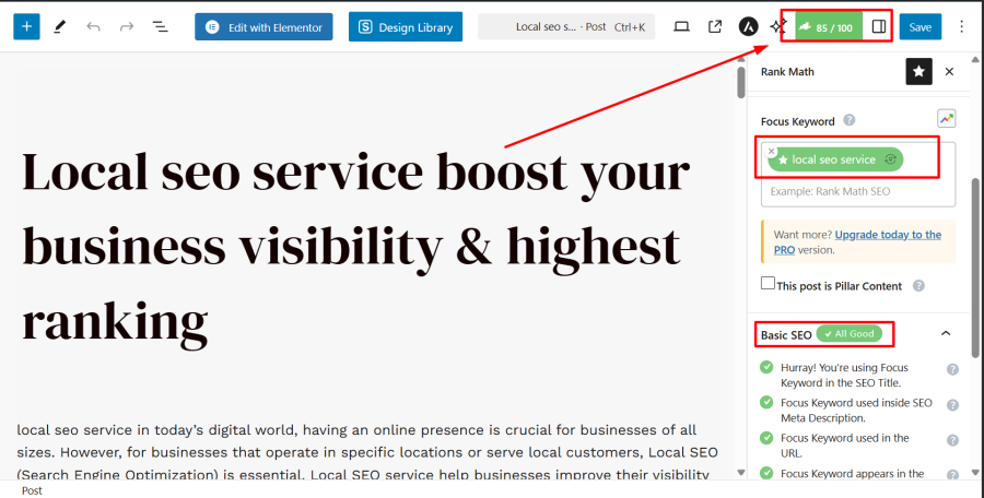 On-page SEO service optimization with Rank Math & Yoast SEO.