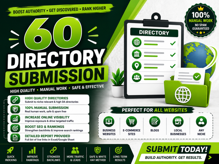 I will build 60 manual directory submission backlinks for SEO Backlinks