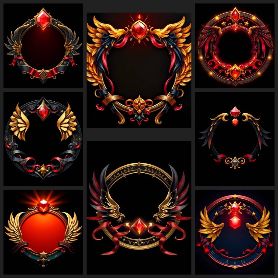 Luxury Game Avatar Frame Design | Golden & Red Fantasy Profile Borders (PNG)