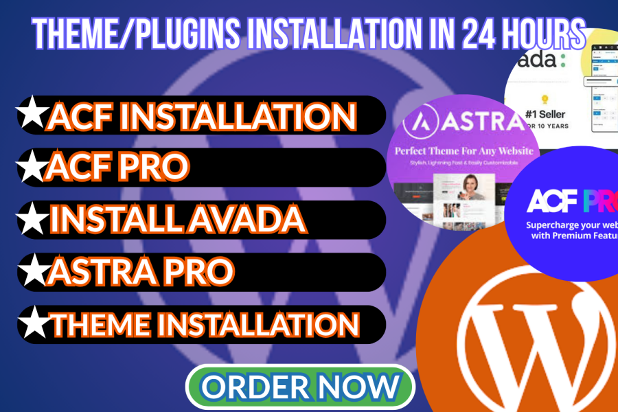 I will install astra pro elementor pro avada acf pro and plugins