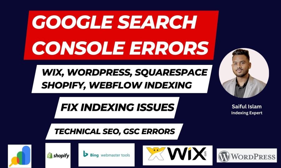 fix google search console errors ,wordpress, wix shopify SEO indexing issues