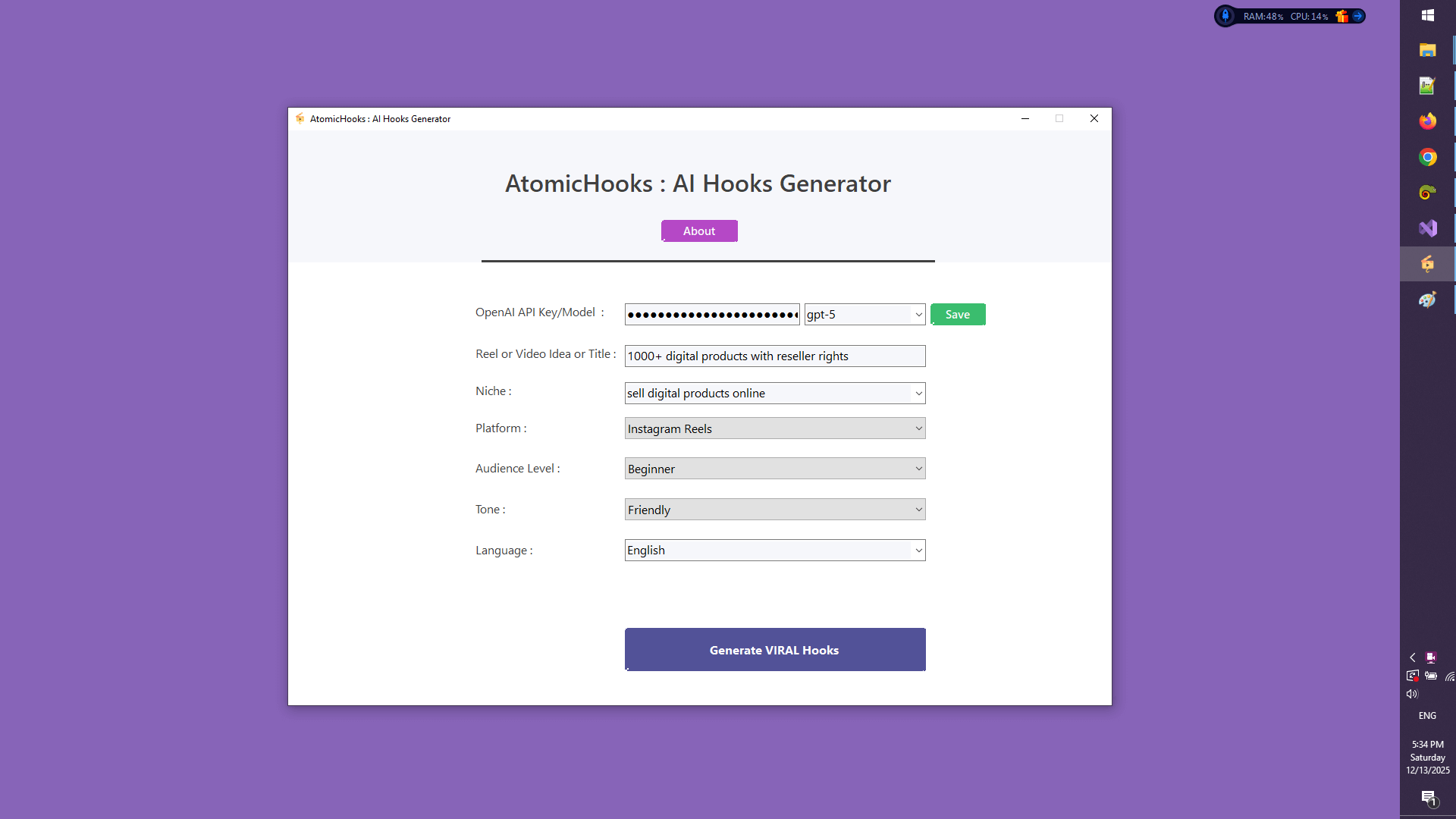 AtomicHooks: AI Viral Hooks Generator