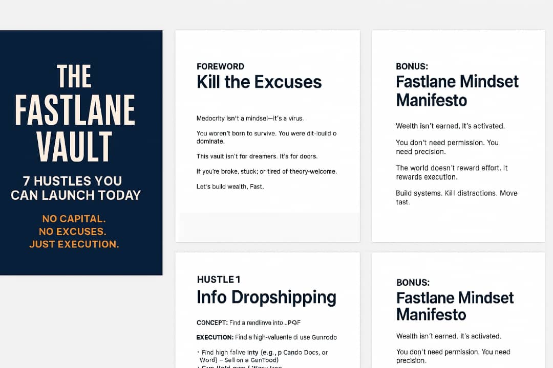 Fastlane Vault: Discover 7 Digital Hustles You Can Launch Today Without Capital, Coding, or Delay-