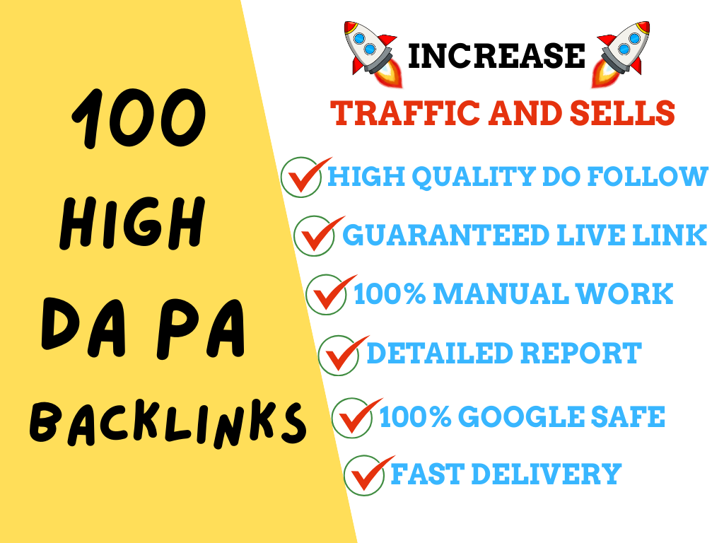 I will build 100 white hat SEO backlinks on High DA PA websites.