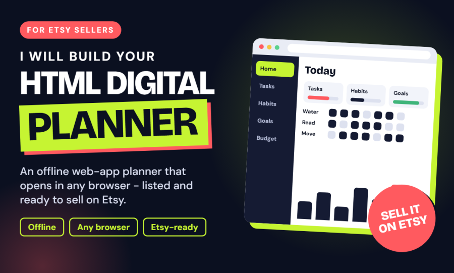 I will create an offline HTML digital planner to sell on Etsy