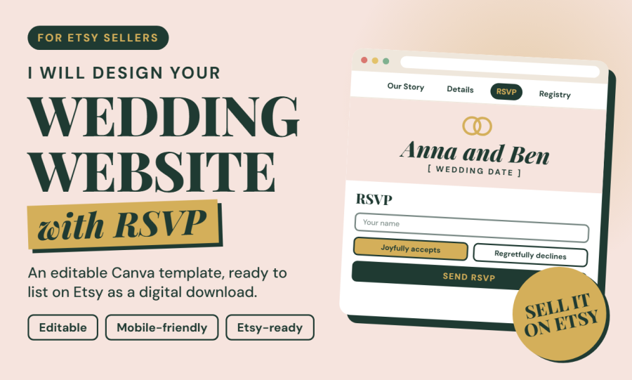 I will design a Canva wedding website template with RSVP for Etsy