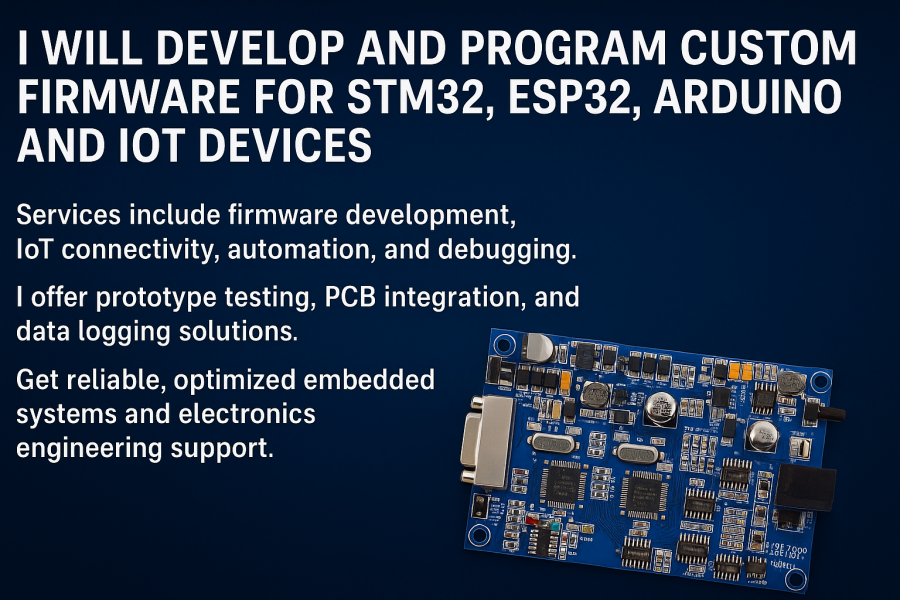 i will develop and program custom firmware for stm32, esp32, arduino and iot devices