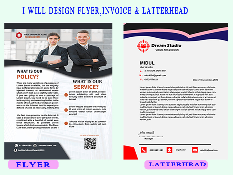 High Quality Flyer Invoice and Letterhead Design | Professional and Unique