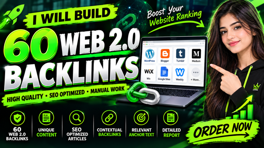 I will build 60 high quality Web 2.0 backlinks with SEO optimized content
