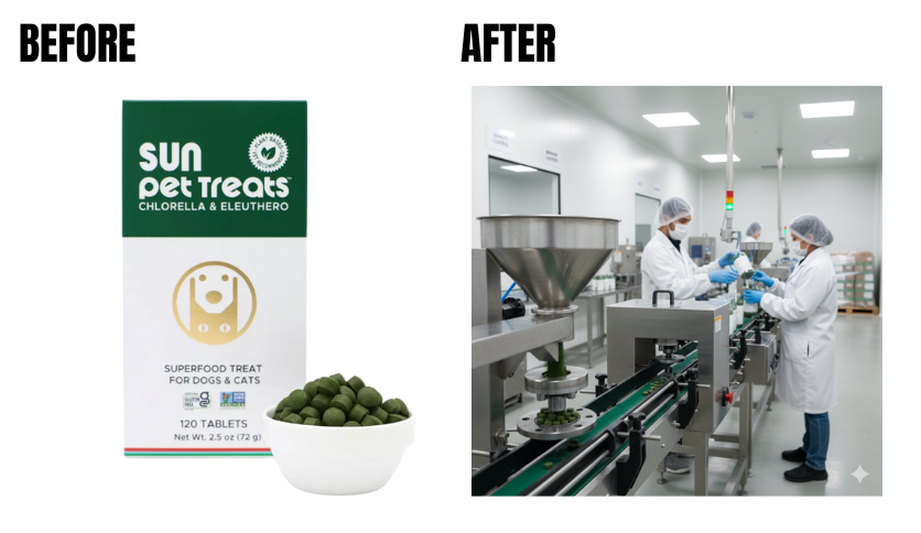create authentic behind-the-scenes product brand visuals/images for pet Shopify or ecommerce stores