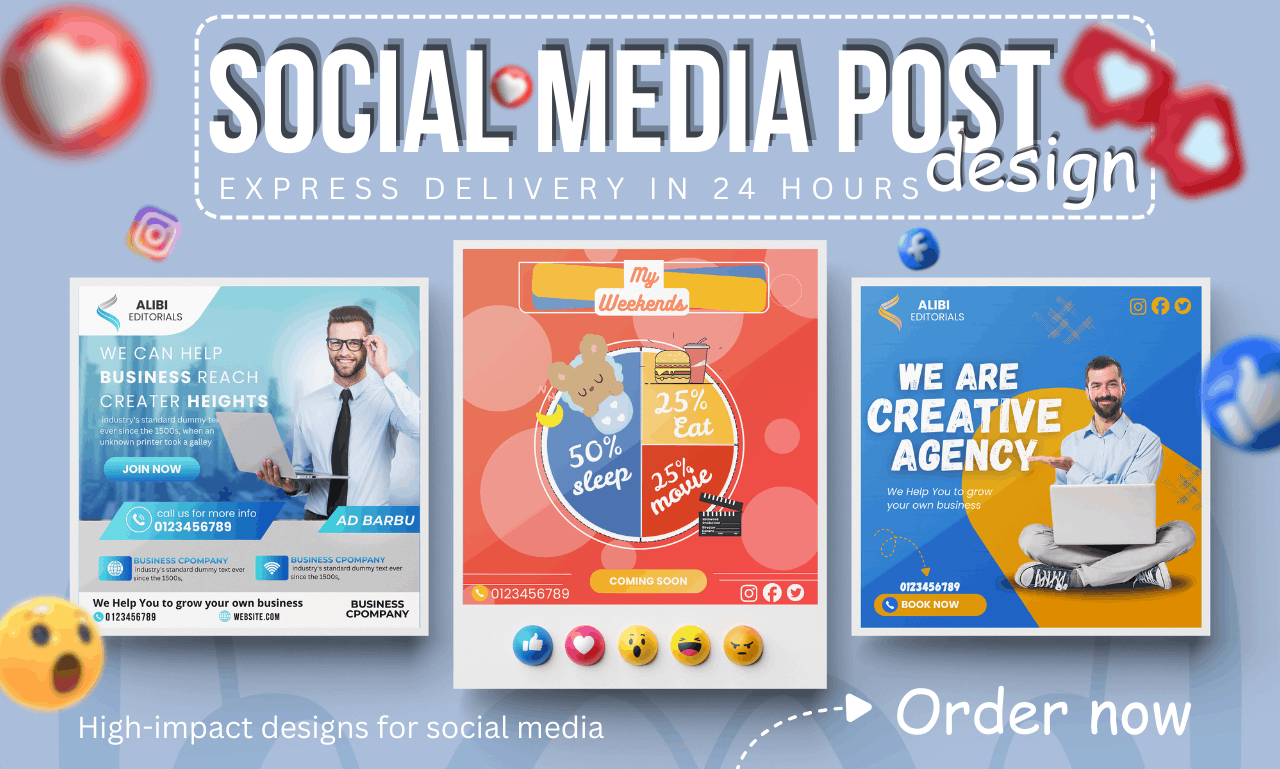 I will design 20 eye catching social media designs, creatives and Canva templates