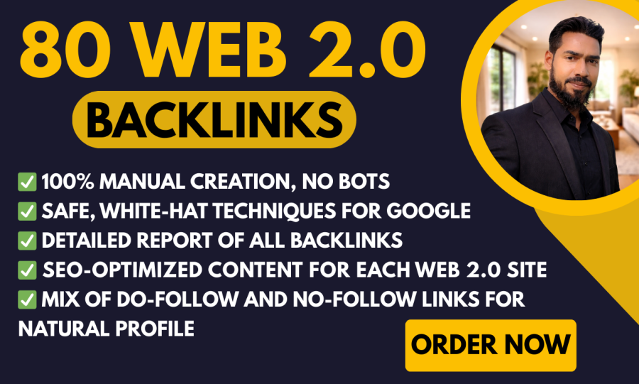 80 high DA Web 2.0 backlinks for Google ranking improvement