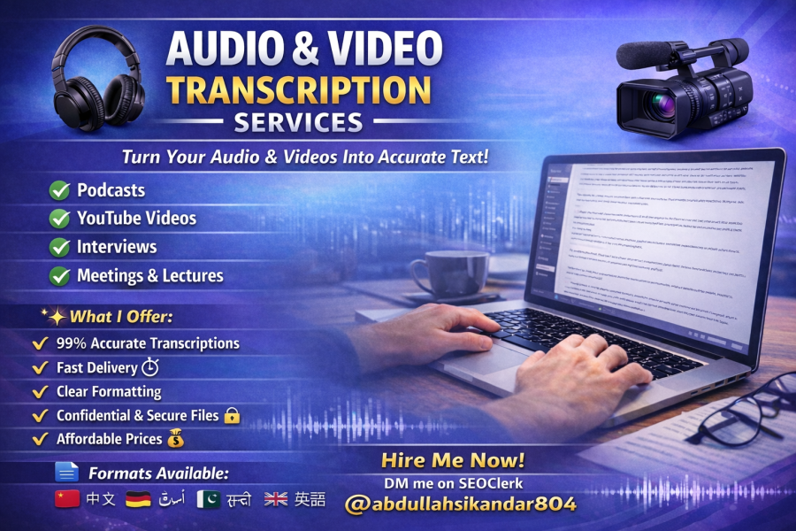 I will do accurate audio and video transcription fast