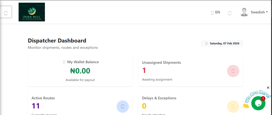 All-in-one Laravel logistics solution with dashboards for Admin, Dispatcher, Agent, Finance & Wareho