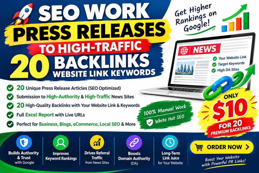 15 Backlinks SEO Work PR Press Releases pr log To High-Traffic Website Link Keywords