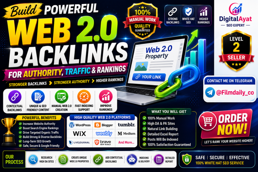 Build 100 Powerful Web 2.0 Backlinks for Authority, Traffic & Rankings
