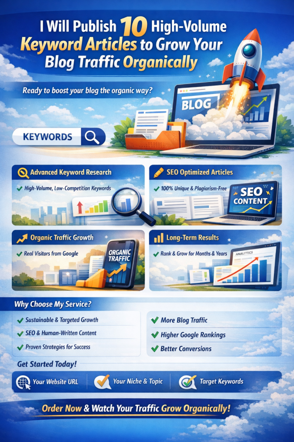 I Will Publish 10 High-Volume Keyword Articles to Growth web Traffic Organically