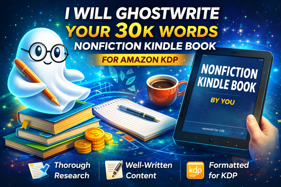 I will ghostwrite your 30k words fiction and nonfiction Kindle book for KDP