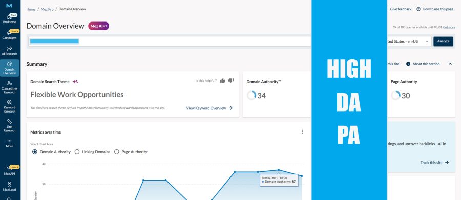 I will increase domain authority MOZ DA/PA 30+ with high quality backlinks