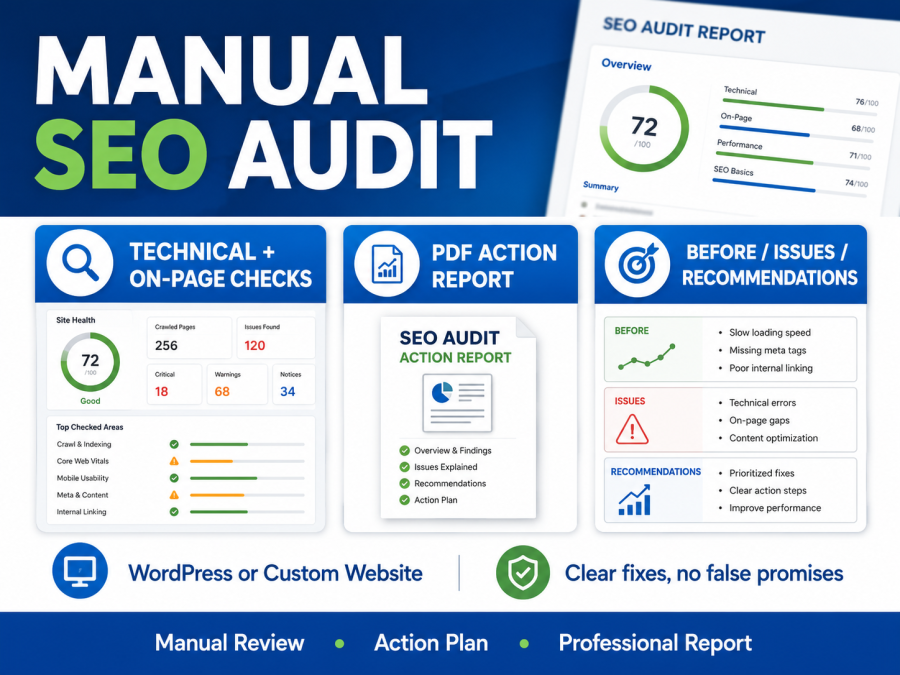 I will do on-page SEO and technical SEO audit with detailed report