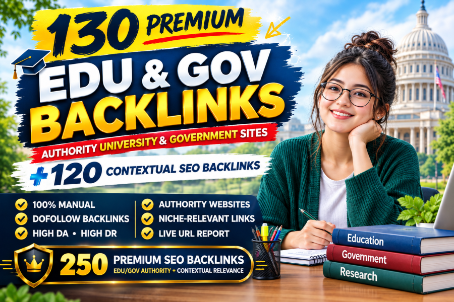 Premium 130 EDU & GOV Links plus 120 Contextual SEO Backlinks From High DA DR Authority Websites