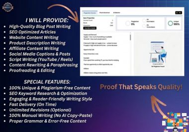 I will write Unique and Original High Quality Articles on any topics for Google Ranking & Authority