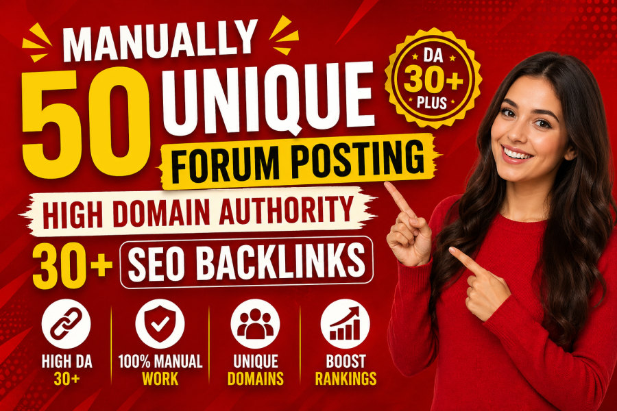 manually 50 unique forum posting high domain authority 30 plus SEO backlinks