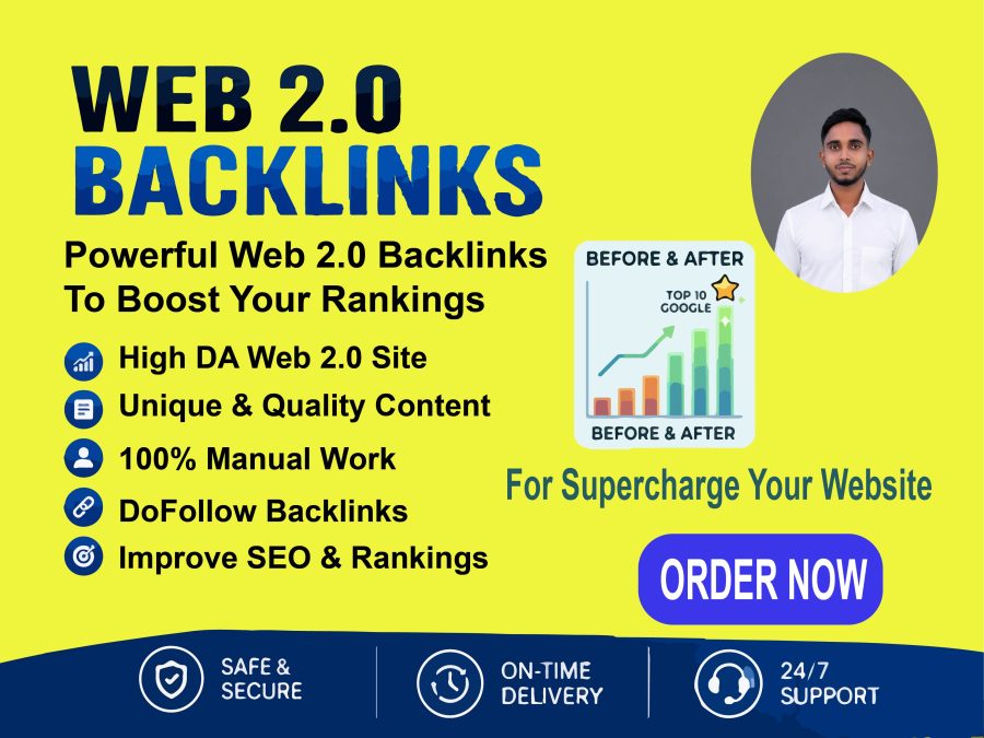 I will build 100 high DA manual web 2.0 backlinks for top search rankings