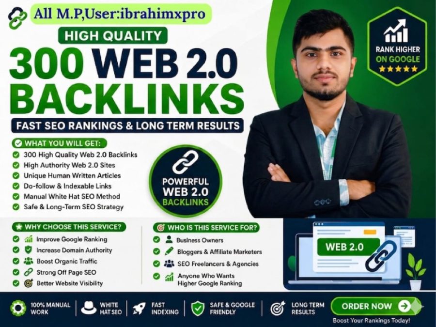 I will provide 300 High Quality Web 2.0 Backlinks for fast SEO Rankings