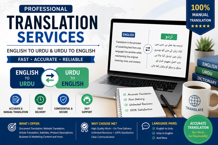 Professional English&ndash;Urdu&ndash;Hindi&ndash;Arabic Translation